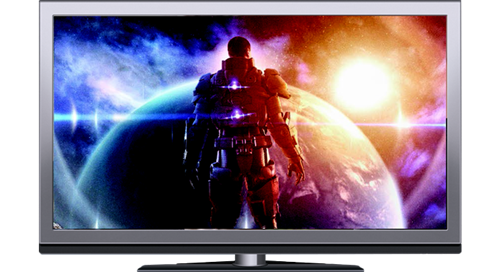 tv screen of man looking at earth in space